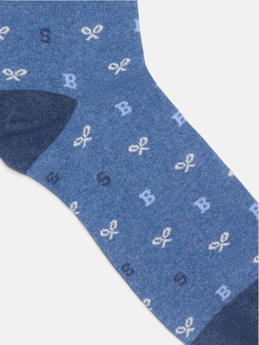 Calcetines Silbon Azul con Estampado de Letras