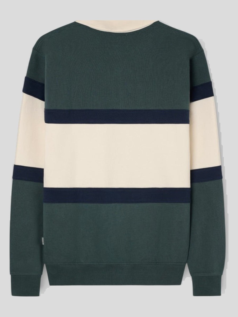 Sudadera Silbon de algodón con cuello polo verde oscuro