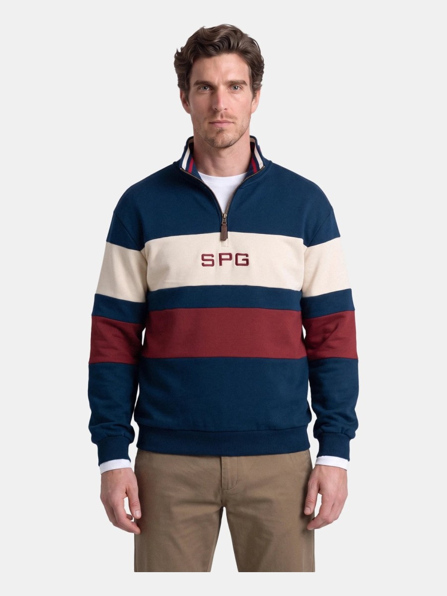 Sudadera Spagnolo Hombre Cuello Cremallera Rayas