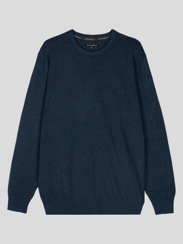 Jersey Spagnolo Hombre Azul 100% Algodón Cuello Caja