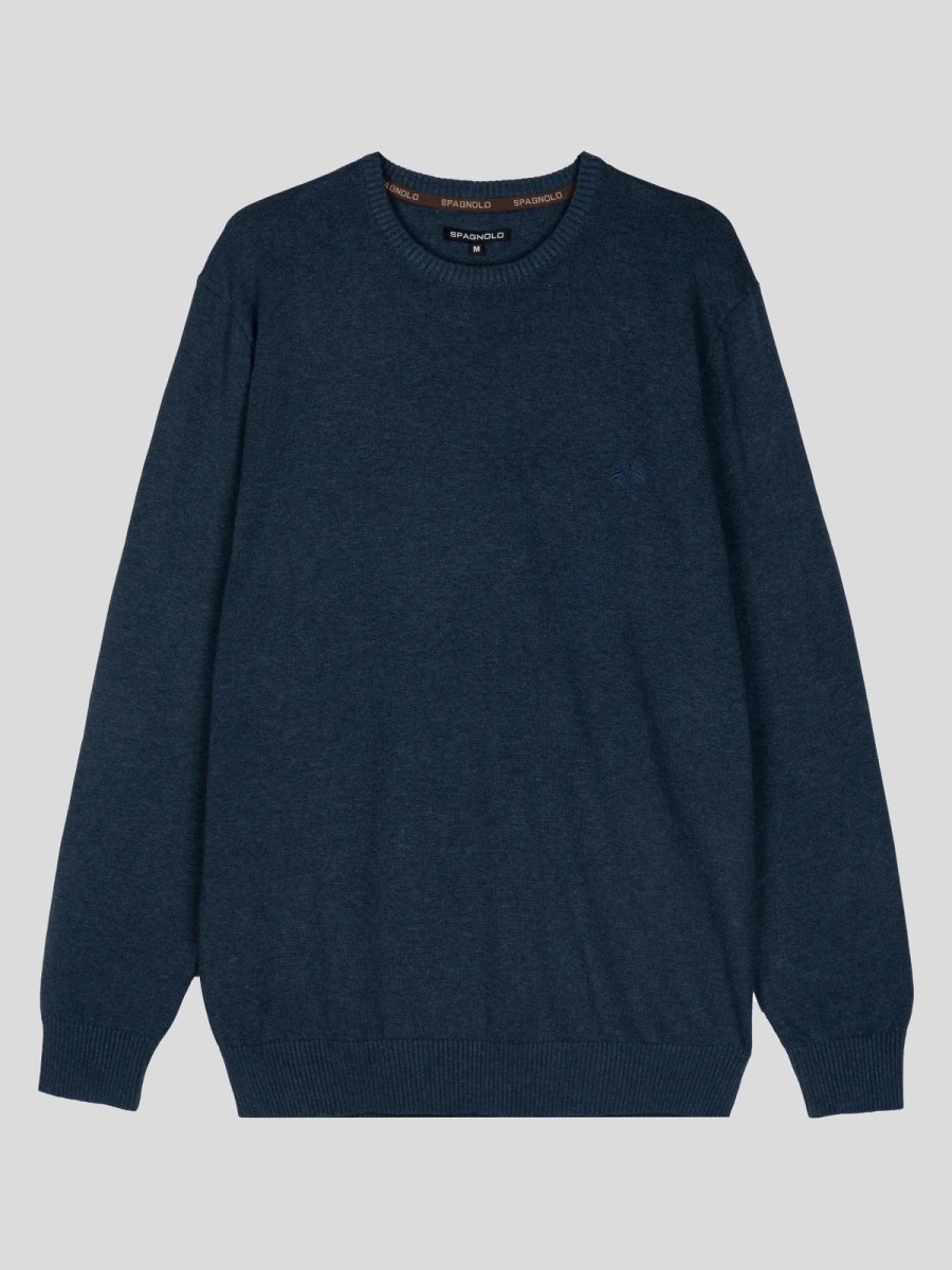 Jersey Spagnolo Hombre Azul 100% Algodón Cuello Caja