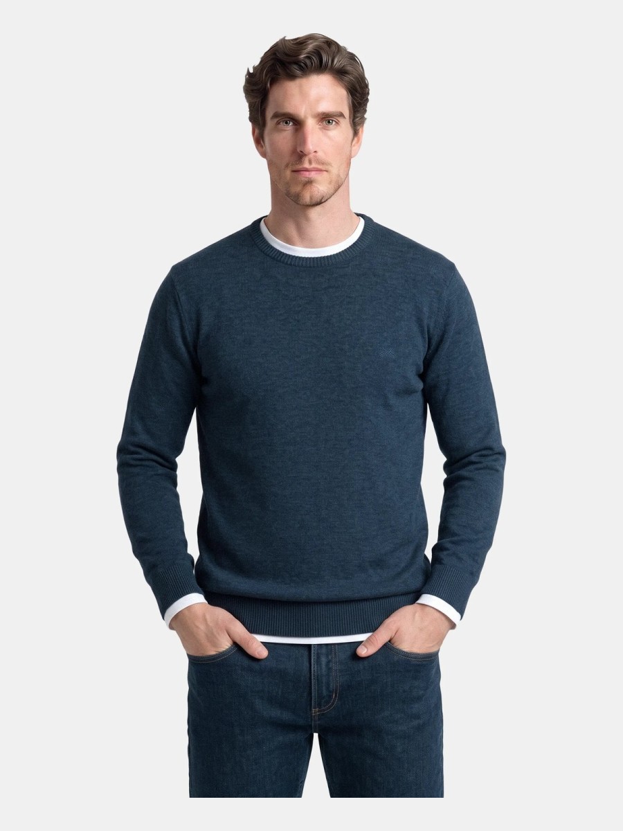 Jersey Spagnolo Hombre Azul 100% Algodón Cuello Caja