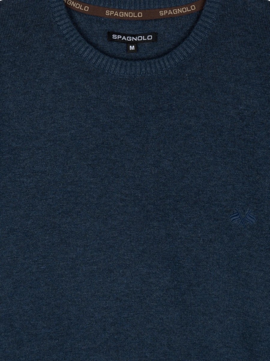 Jersey Spagnolo Hombre Azul 100% Algodón Cuello Caja