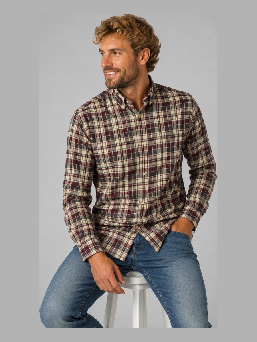 Camisa Losan de Franela a Cuadros Burdeos